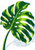 Large sweeping green monstera-like leaf with fine veins and blue edge accents on a white background.