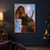 Red-haired woman in a green and gold gown reclining among ice formations inside a cathedral.; frame shown for styling only