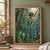 Smiling green-tailed mermaid swimming diagonally through a glass-roofed conservatory with a sea turtle and hanging plants.; frame shown for styling only