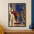 Inverted woman in a blue-and-gold outfit and magenta cape floats in an ornate interior beside a hovering cushion and treasure.; frame shown for styling only