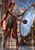 A horned woman with red braids and silver armor stands beside a huge blue circular surface in a spiked frame, holding a red-headed mallet.