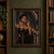 A short-haired woman in a black gown stands in a dark Gothic hall with candlelit arches and an orange-lit break in the ceiling.; frame shown for styling only