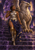 Silver-armored woman carrying a large hammer before a pale feathered griffin-like creature on purple crystal steps.