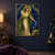 Leaf-crowned olive tree spirit holding a glowing branch as a golden drop falls toward a bowl, framed by olives against deep blue.; frame shown for styling only