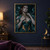 Pointed-eared fantasy priestess with auburn hair, teal-and-gold clothing, a spider-shaped jewel, and curling teal ribbons against a dark background.; frame shown for styling only