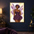 A dark-skinned fairy with short purple curls, a layered purple dress, and translucent lavender wings against pale yellow rays.; frame shown for styling only