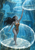 Gray-skinned, pointed-eared woman with long dark hair reaches toward a clear bubble-like pocket in a blue underwater cavern, framed by other translucent circles.
