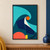 Abstract turquoise curl with an orange disk, indigo blocks, white wedge, coral semicircle and yellow rectangle on deep teal.; frame shown for styling only