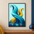 Interlocking turquoise and mustard-gold wave bands with one droplet near each arc above a dark reflective pool on a pale aqua background.; frame shown for styling only