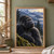 A dark-furred gorilla sits in a mountain landscape and gazes upward toward a small bright snowflake, with firs and distant ridges behind it.; frame shown for styling only
