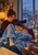 An adult woman rests under a blue blanket with a sleeping ginger cat on her lap beside a rain-streaked window.