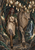 Red-braided elf ranger in a green cloak beside a shaggy antlered creature beneath crystal-bearing branches in a rocky cave.