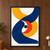 Interlocking deep-blue and saffron bands with vermilion accents curl around a small black disk on a warm-white ground; CROSSCURRENT appears below.; frame shown for styling only