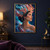 Right-facing fantasy woman in profile with a branching coral crown, translucent blue ribbons, and droplets against indigo.; frame shown for styling only