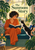Seated adult reader in orange holds an open book as a black-and-white cat reaches toward it beside a bright arched window and leafy plants.