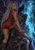 A pale-braided woman crouches on a rocky ledge and looks back, while a black wolf stands on an outcrop in a blue-lit cavern.