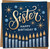 Sister Happy Birthday Card – 145mm x 145mm Square Greeting Card with Kraft Envelope, Navy and Gold Star & Candle Design