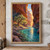 Turquoise river curving through a rust-red canyon, with a leafy tree on the rocky left bank and warm light in the distance.; frame shown for styling only