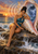 Dark-haired woman in a teal dress seated on wet rocks beside a large pearlescent conch as a storm wave with lightning rises behind her.