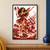 Winged woman in a red petal costume with a pomegranate-topped staff among smiling red seed-like figures.; frame shown for styling only