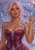 Pink-haired woman in a magenta bodice framed by clear crystal-like strands and pale flowering branches.