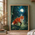 Red fox with one paw raised in a moonlit bamboo grove, framed by dark trunks and foliage.; frame shown for styling only