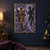 Bronze-clad winged woman beside a pale tree with a large shadow silhouette resembling a second winged figure, against a purple-orange sunset.; frame shown for styling only