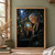Silver-haired woman in spectacles studying a glowing flower in a glass terrarium inside a moonlit greenhouse.; frame shown for styling only