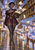 A pointed-eared woman in ornate purple clothing walks through a gilded library holding an open book as pale spider-like pages fly around her.