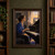 Woman in a cobalt blouse pausing at a glossy black grand piano beside an open window with a light curtain.; frame shown for styling only