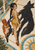 Overhead mosaic scene of a pointed-ear woman in gold walking beside an orange fox and a large fox-like shadow.