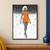Gray-skinned, white-haired dark elf in an orange dress against a monochrome flecked backdrop.; frame shown for styling only