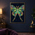 A symmetrical moth with jewel-toned stained-glass-like wings and gold botanical patterns against a starry navy background.; frame shown for styling only