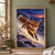 A red fox with a glowing lantern harness moves through snowy terrain beneath a copper-orange twilight sky.; frame shown for styling only