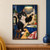 Black-and-white tuxedo cat on a wooden stool reaching toward a hanging sardine in a warm kitchen.; frame shown for styling only