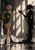 Purple-haired woman in an emerald dress faces a flowing black shadow holding out a crown in a sunlit stone hall.