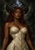 A horned woman with dark red hair and an ivory armor-like bodice, framed by storm clouds and lightning.