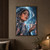 Adult woman in a transparent-looking rain hood turns toward the viewer and raises her hand beneath a turquoise droplet, with blurred city lights behind her.; frame shown for styling only