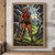 Armored blond fantasy warrior holding a double-edged axe before a green mountain valley beneath dark clouds.; frame shown for styling only