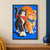 A charcoal-and-white tuxedo cat and fluffy orange cat in bandanas walking side by side beneath an orange sun.; frame shown for styling only