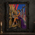 Horned woman in a long purple dress seated at a black-and-gold pipe organ in an arched hall with red banners and blue sky.; frame shown for styling only