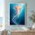 A large translucent jellyfish with a peach and rose-gold bell and trailing strands suspended in turquoise water.; frame shown for styling only