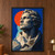 A faceted stone bust of an adult navigator with a brass compass on the chest and an orange disk against a deep-blue background.; frame shown for styling only