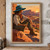 Adult traveler in a turquoise hat sits on a sandstone ledge with an open compass, looking toward red mesas beneath a low sun.; frame shown for styling only