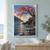 Pink blossoms arch over a rocky coastal cove with a wooden skiff at the waterline and warm sunset reflections on the water.; frame shown for styling only
