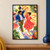 Smiling adult couple dancing in a colorful kitchen, with raised clasped hands, a flared dress, cookware, plants, and curved motion marks.; frame shown for styling only