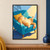 Ginger tabby cat lounging belly-up on a turquoise armchair in a diagonal sunbeam, with a moth nearby.; frame shown for styling only