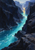 A turquoise river curves through tall dark angular cliffs toward a warm glow in the distance, with a small title along the bottom.