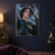 Dark-haired fantasy queen in a deep teal cloak touching a silver circlet with blue-green stones beneath aurora light.; frame shown for styling only