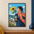 Adult woman holding a large sunflower and gathering a streaming coral scarf by the sea, with rocky surf, seawall, and grasses.; frame shown for styling only